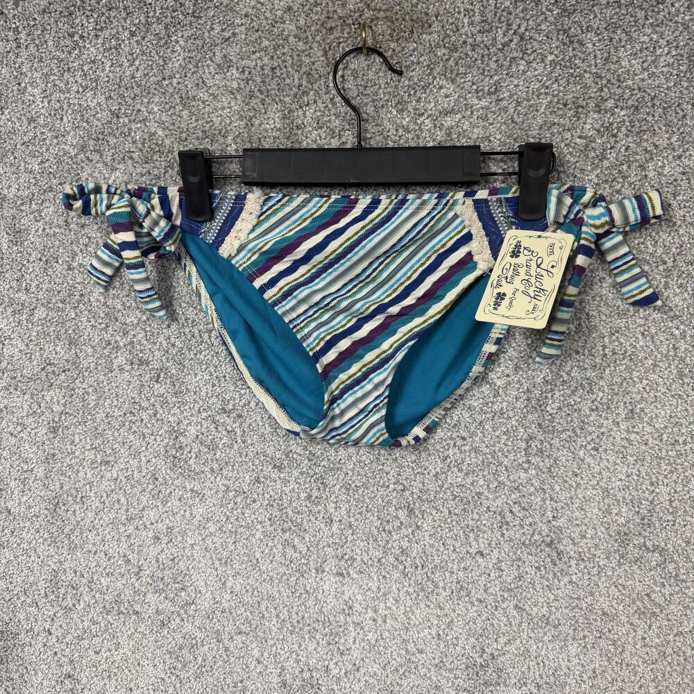 Lucky Brand Bikini Bottom Medium Tropical Crochet Side Tie Boho Swimwear NWT